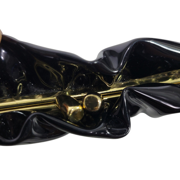Vintage Vinyl Clutch Bag Black Patent Leather Gathered Shiny Evening Frame Small - Picture 4 of 15